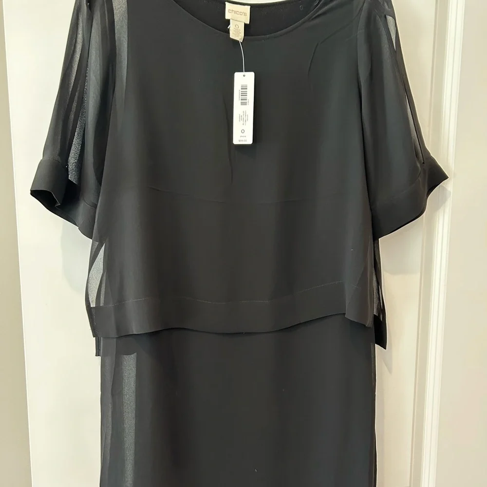 Chico's Black Sheer Sleeve Dress NWT - Picture 1 of 7